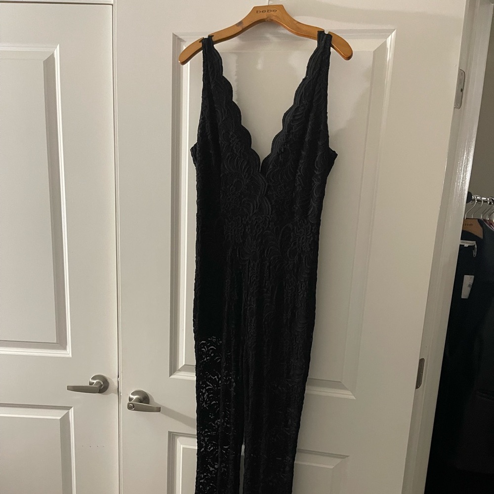 Black Lace Deep V Jumpsuit